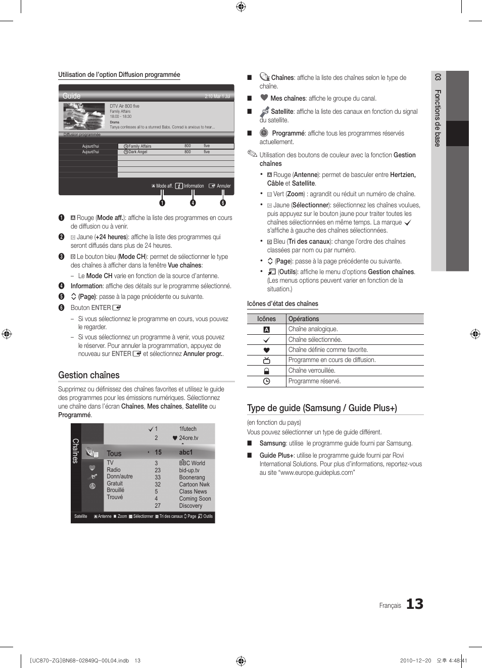 Gestion chaînes, Type de guide (samsung / guide plus+) | Samsung UE46S870XS User Manual | Page 145 / 264