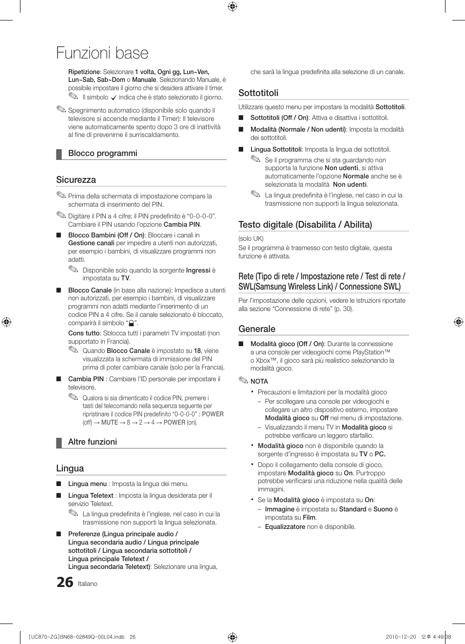 Funzioni base | Samsung UE46S870XS User Manual | Page 224 / 264