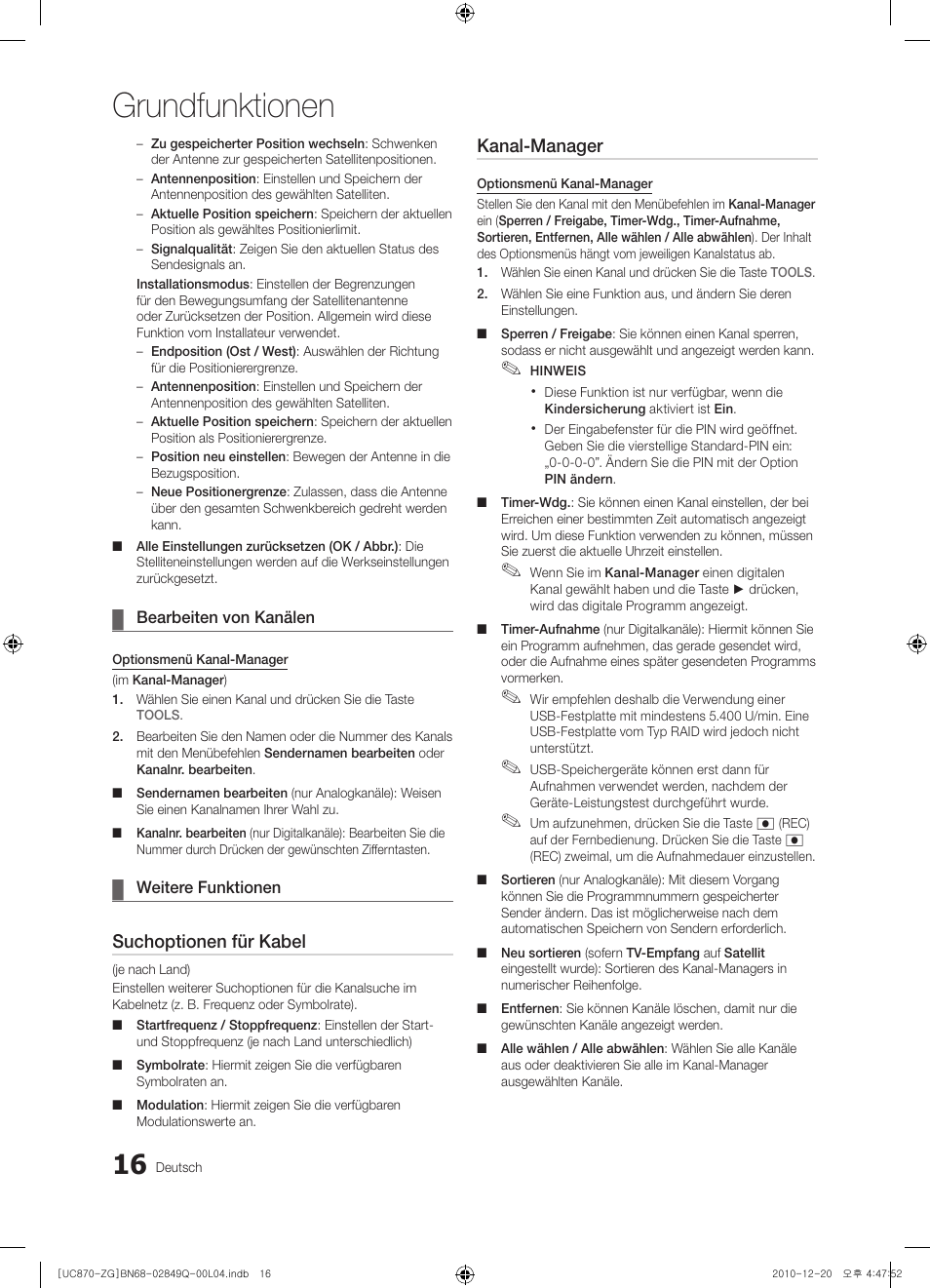 Grundfunktionen, Suchoptionen für kabel, Kanal-manager | Samsung UE46S870XS User Manual | Page 82 / 264