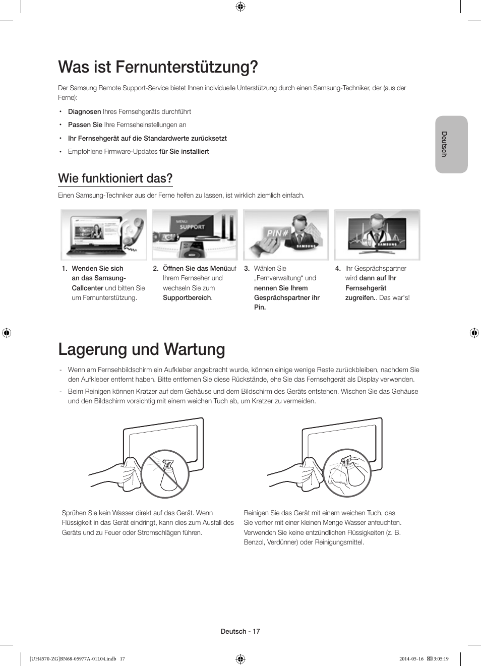 Was ist fernunterstützung, Lagerung und wartung, Wie funktioniert das | Samsung UE32H4570SS User Manual | Page 35 / 73