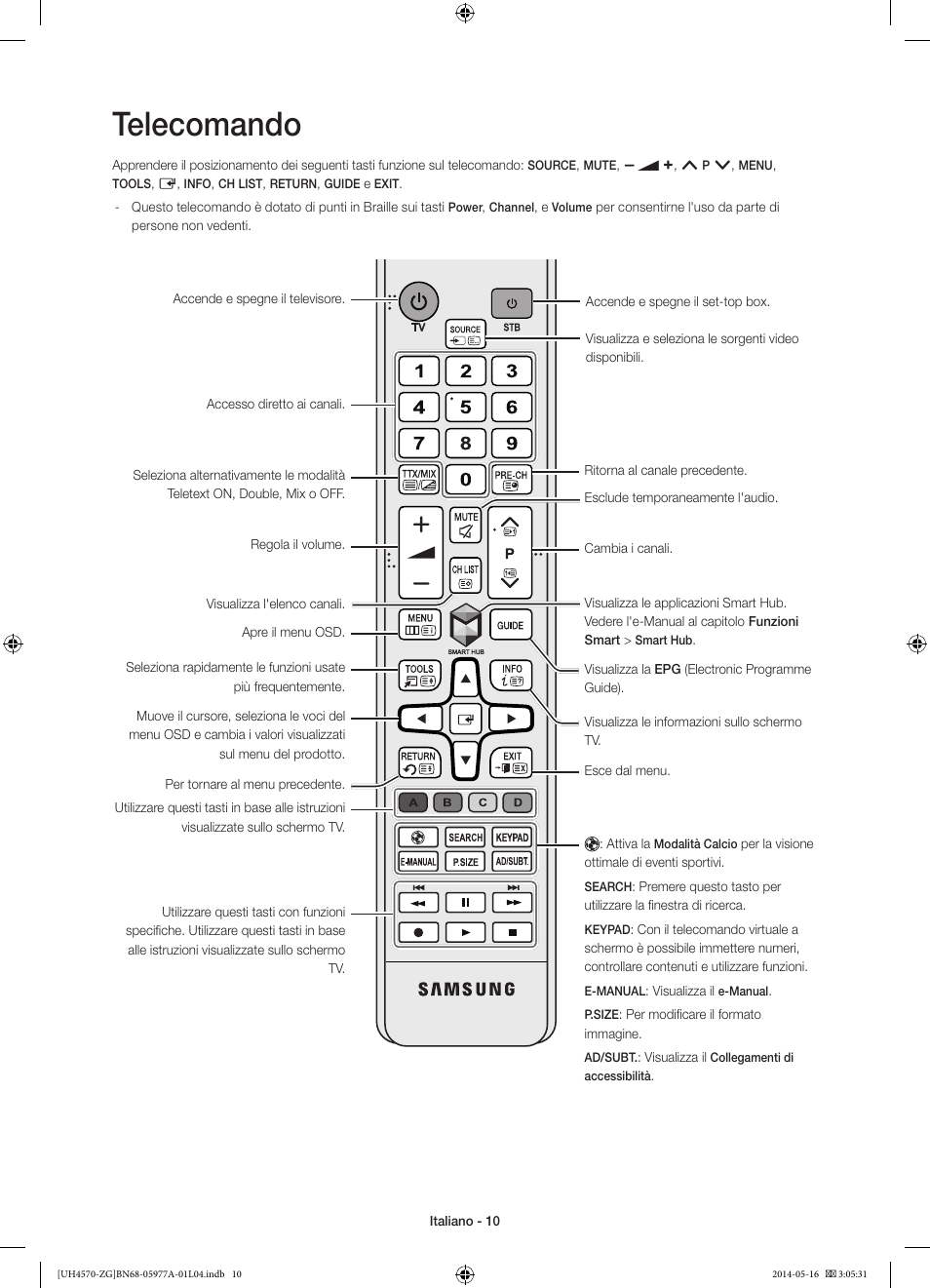 Telecomando | Samsung UE32H4570SS User Manual | Page 64 / 73