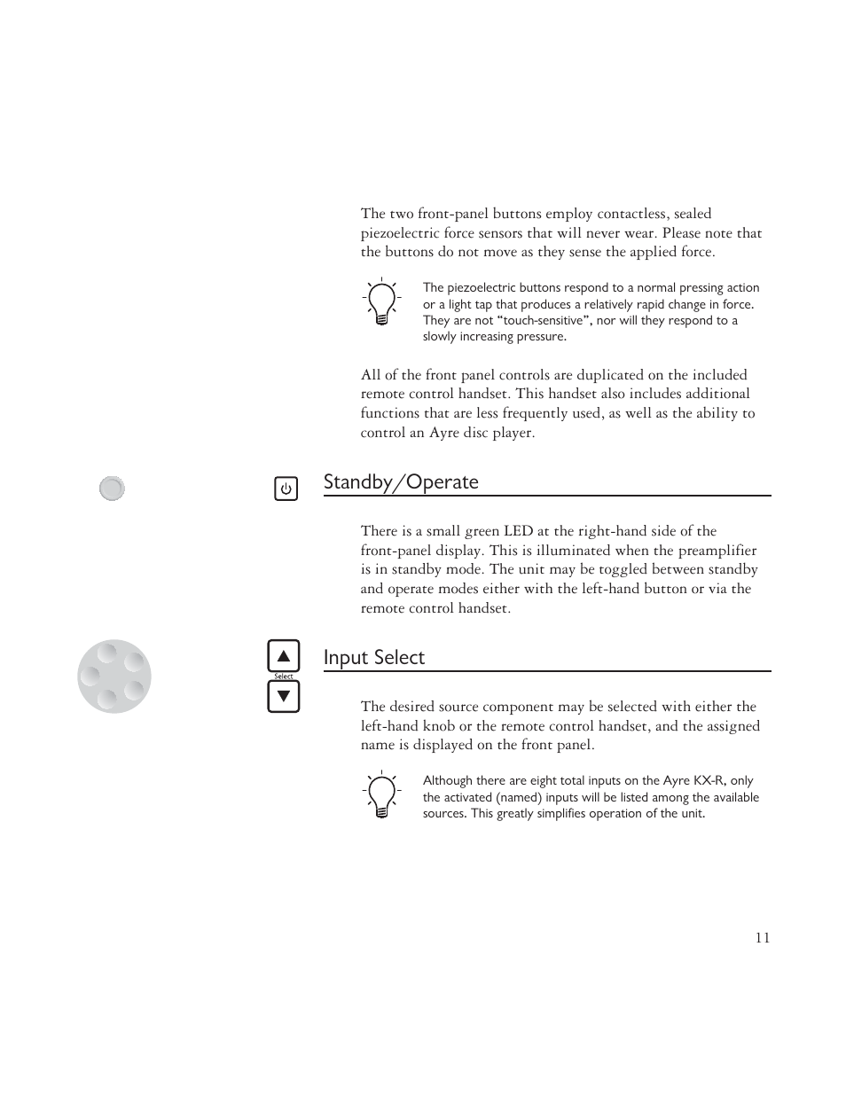 Standby/operate, Input select | AYRE TK-8150 User Manual | Page 11 / 36