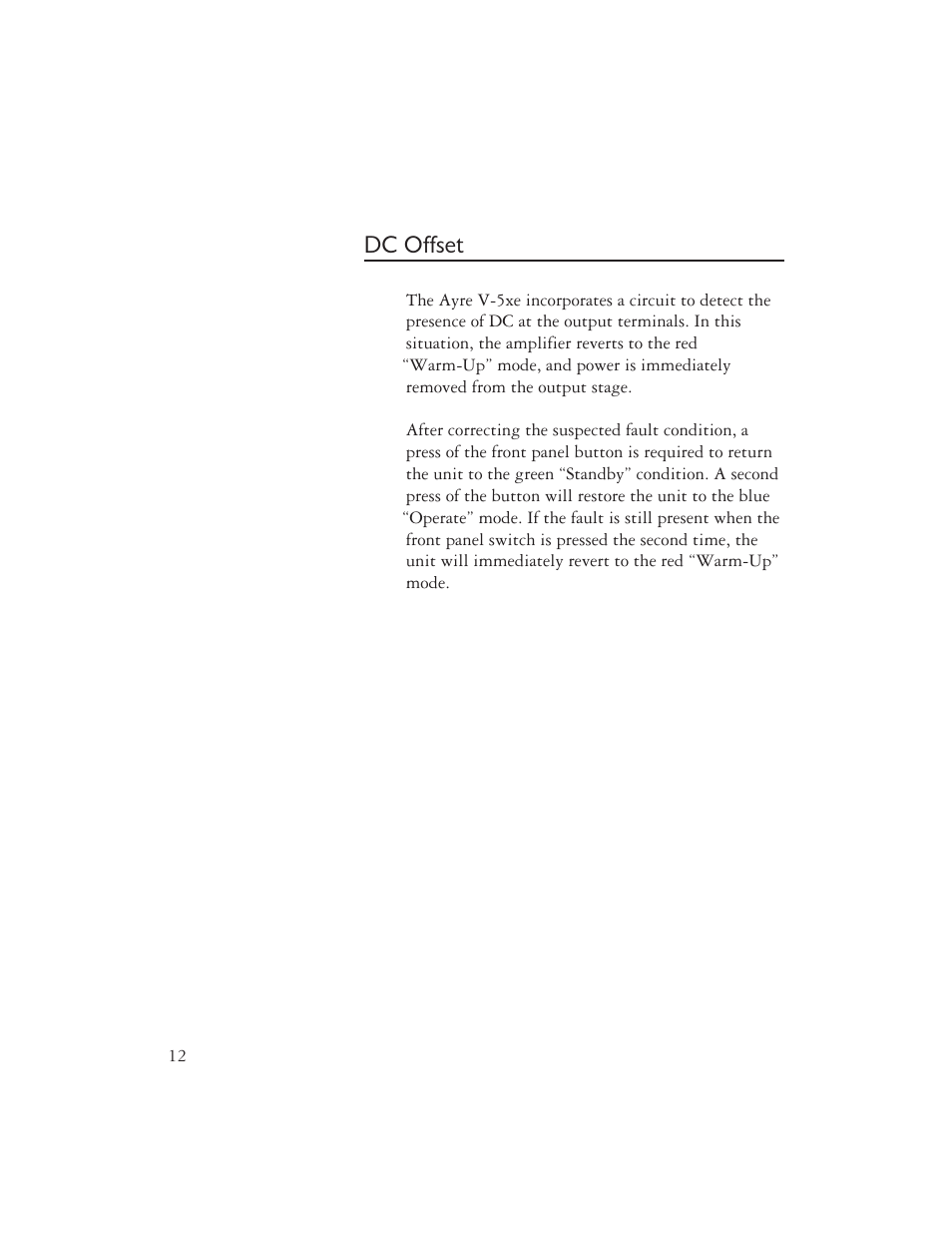 Dc offset | Ayre Acoustics V-5XE User Manual | Page 14 / 20