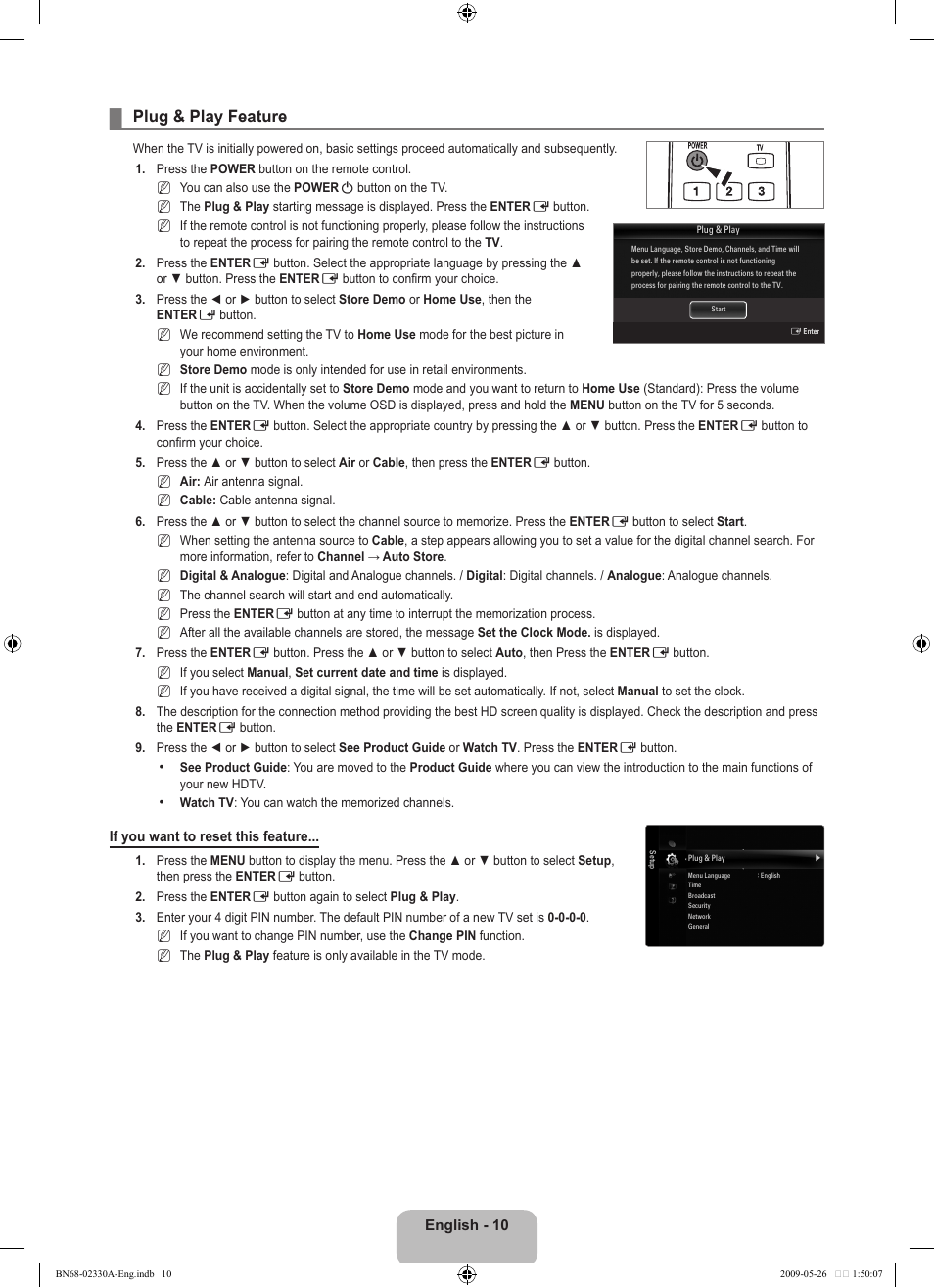 Plug & play feature | Samsung UE46B8090XW User Manual | Page 12 / 317