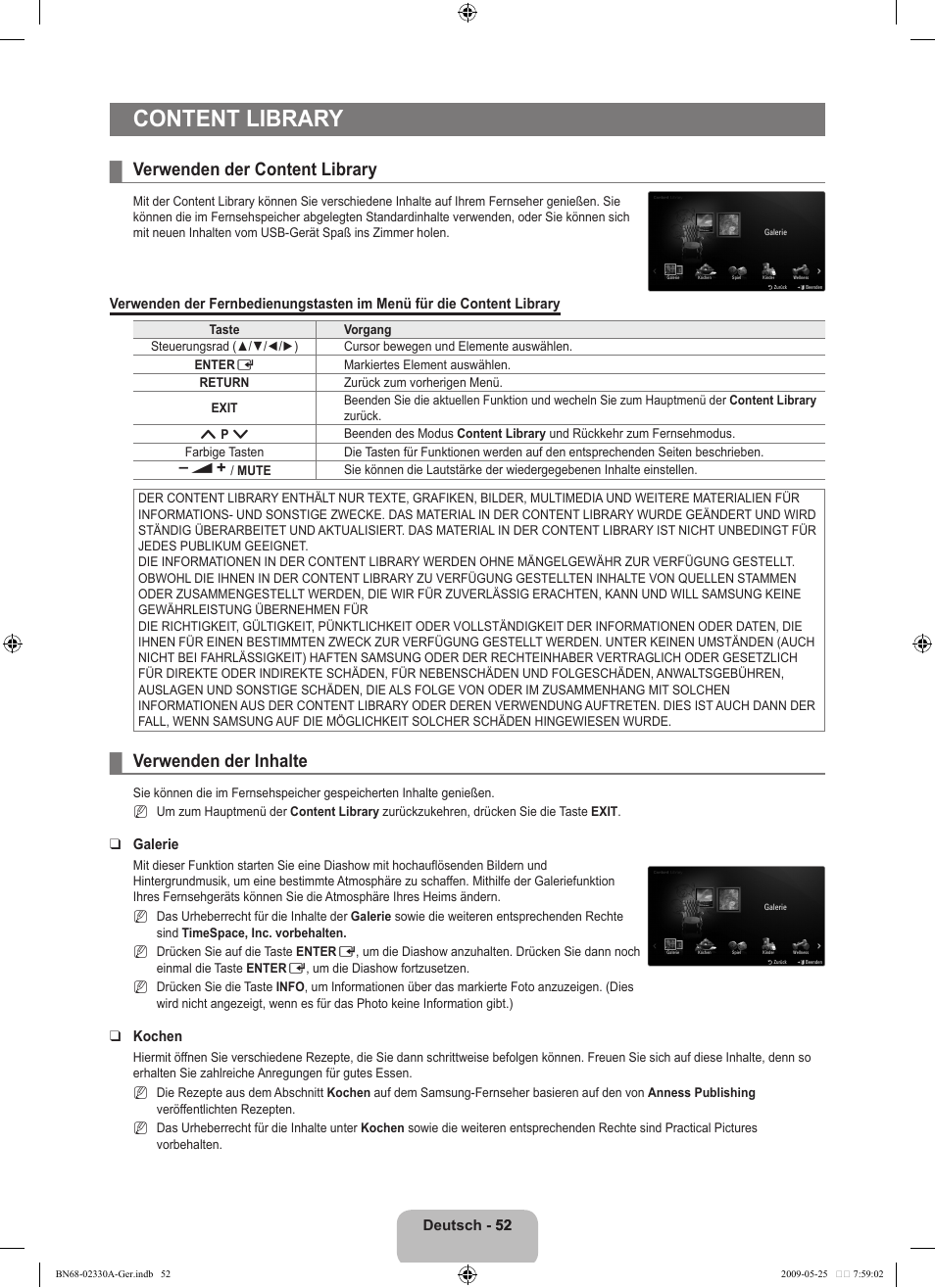 Content library, Verwenden der content library, Verwenden der inhalte | Samsung UE46B8090XW User Manual | Page 141 / 317