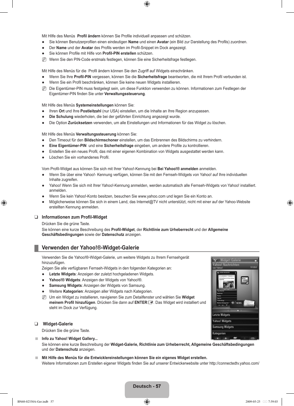 Verwenden der yahoo!®-widget-galerie | Samsung UE46B8090XW User Manual | Page 146 / 317