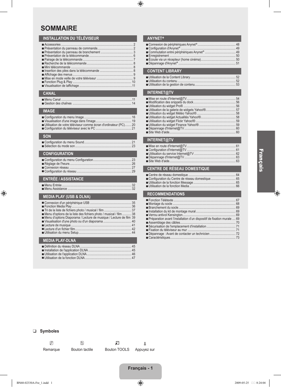 Sommaire, Fr ançais | Samsung UE46B8090XW User Manual | Page 164 / 317