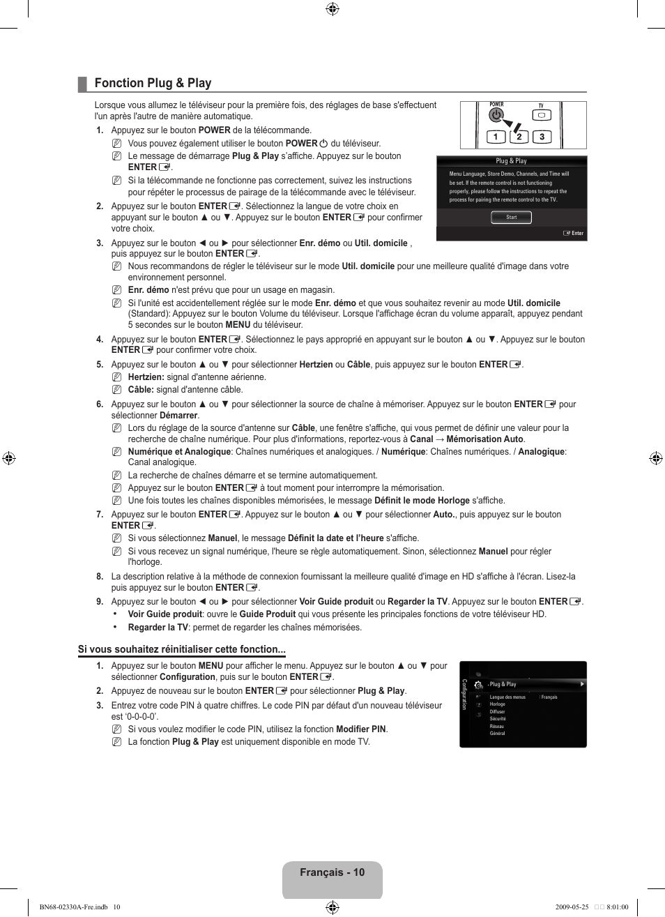 Fonction plug & play | Samsung UE46B8090XW User Manual | Page 173 / 317