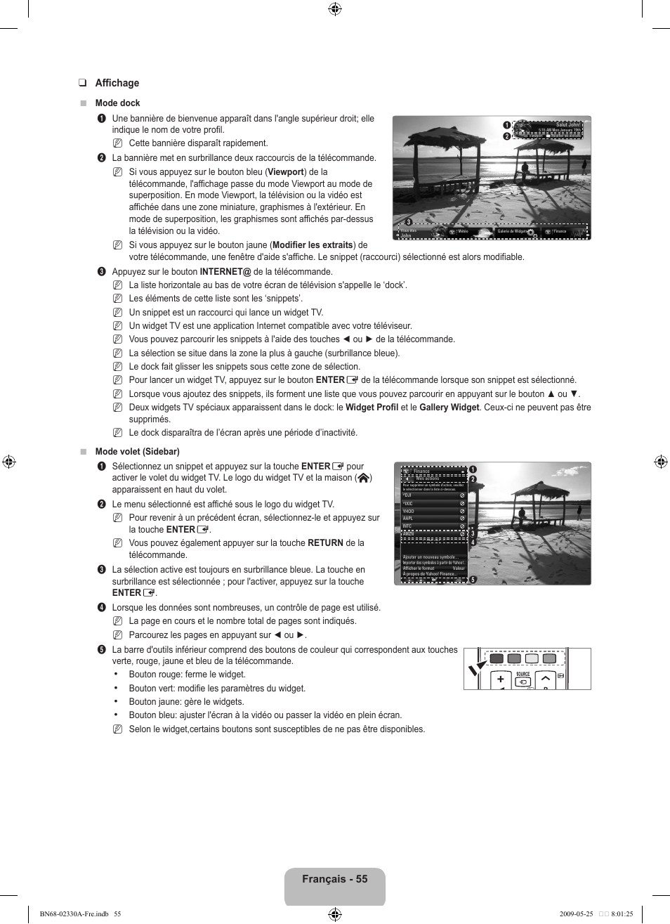 Français - 55 affichage | Samsung UE46B8090XW User Manual | Page 218 / 317