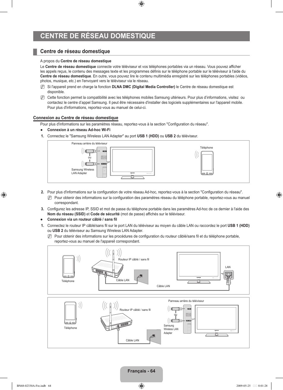 Centre de réseau domestique | Samsung UE46B8090XW User Manual | Page 227 / 317
