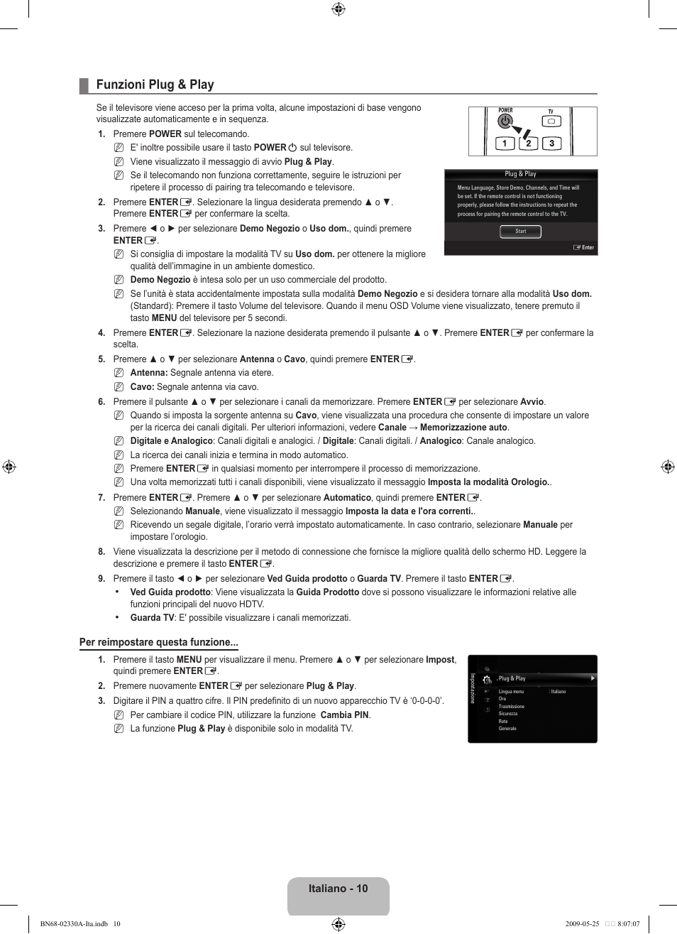 Funzioni plug & play | Samsung UE46B8090XW User Manual | Page 247 / 317