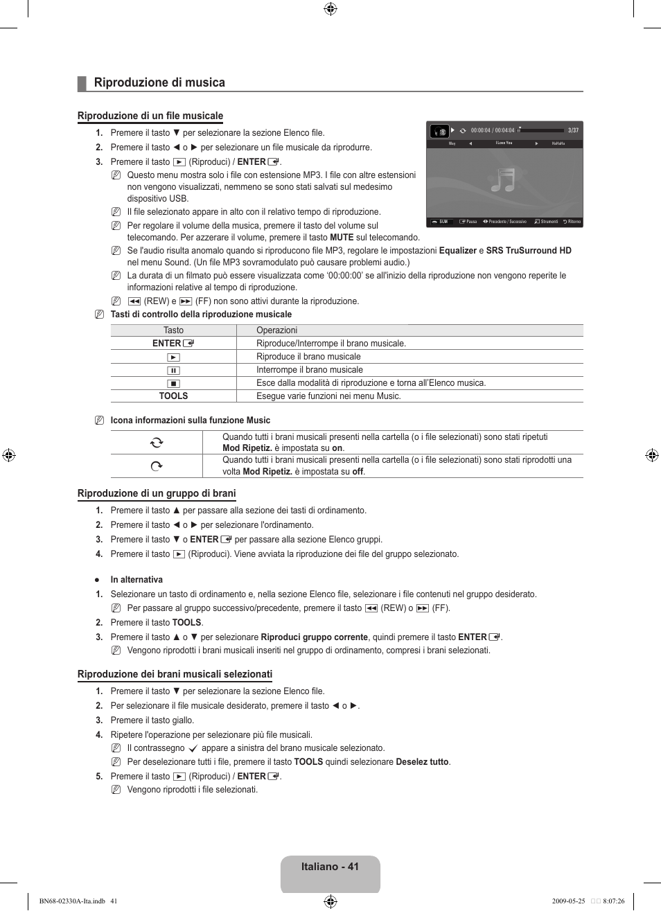 Riproduzione di musica | Samsung UE46B8090XW User Manual | Page 278 / 317