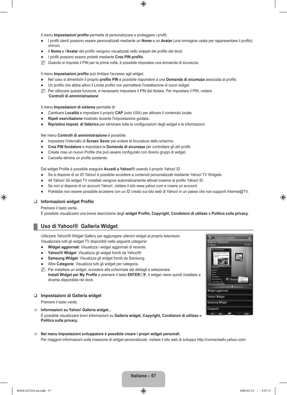 Uso di yahoo!® galleria widget | Samsung UE46B8090XW User Manual | Page 294 / 317