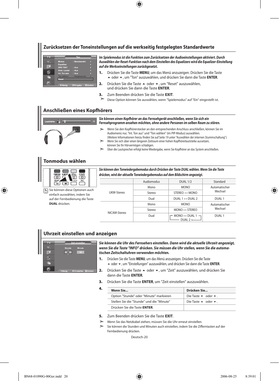 Anschließen eines kopfhörers, Tonmodus wählen | Samsung LE40M71B User Manual | Page 112 / 320