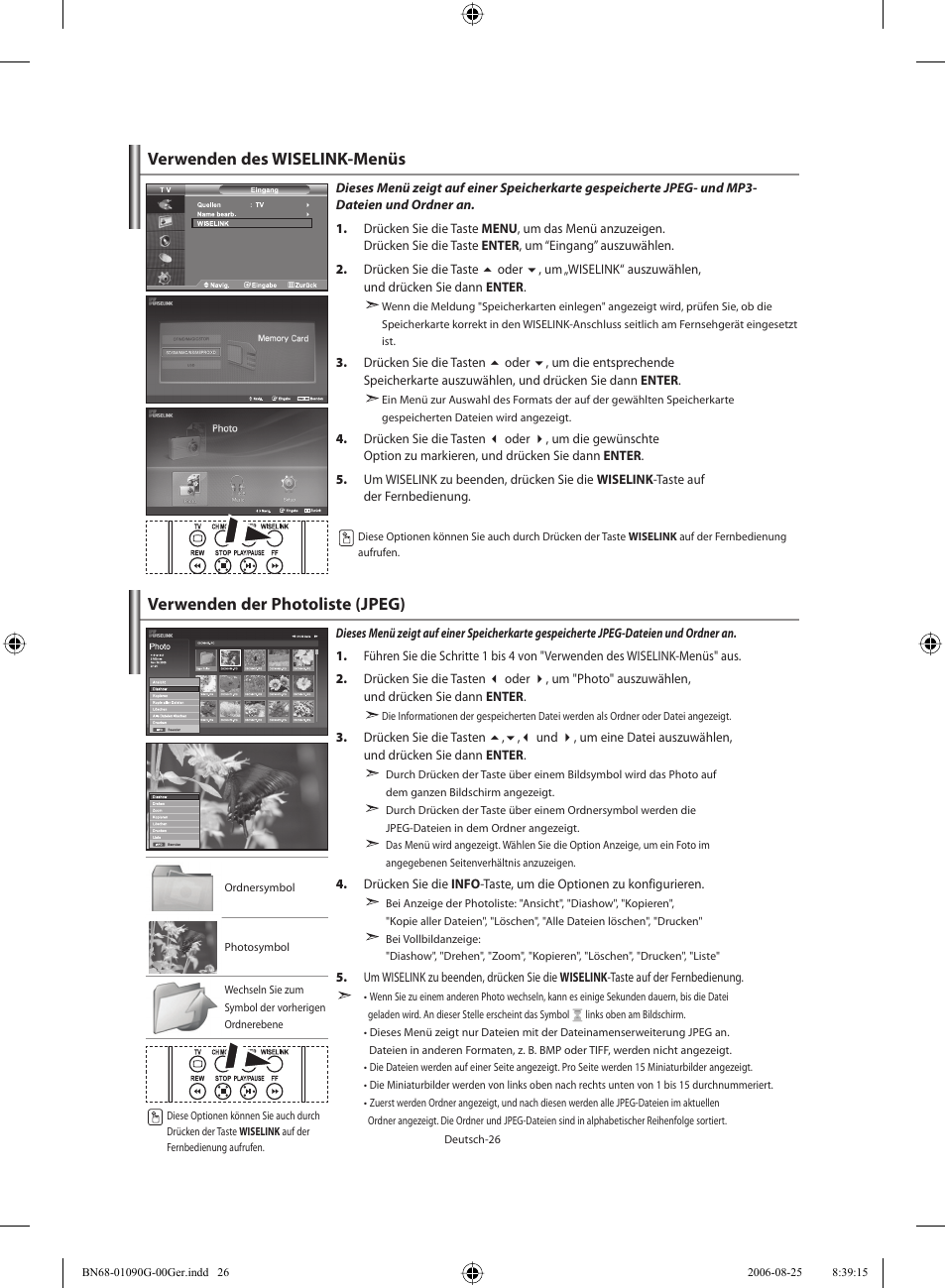 Verwenden des wiselink-menüs, Verwenden der photoliste (jpeg) | Samsung LE40M71B User Manual | Page 118 / 320
