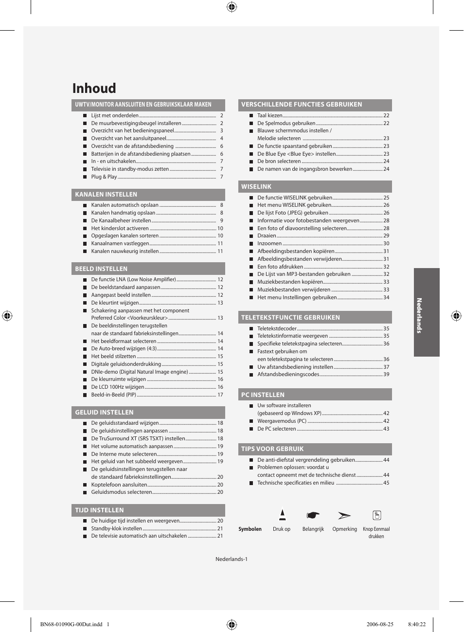 Inhoud | Samsung LE40M71B User Manual | Page 138 / 320