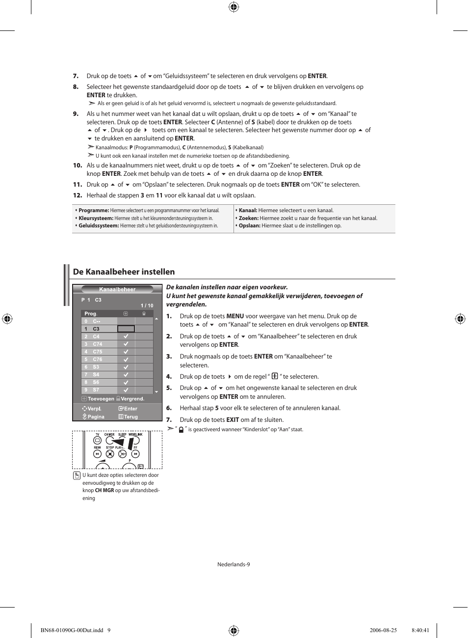 De kanaalbeheer instellen | Samsung LE40M71B User Manual | Page 146 / 320