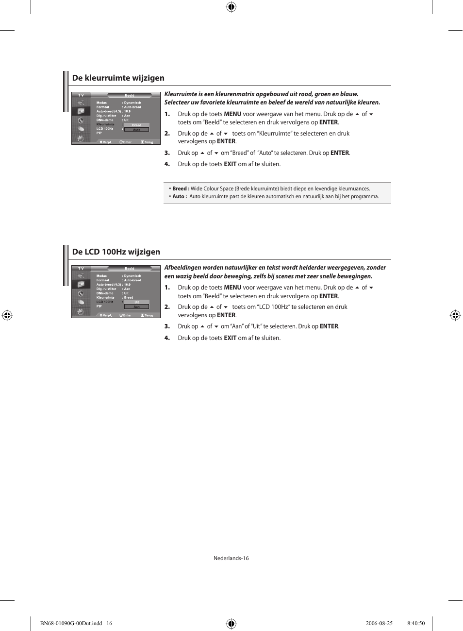 De kleurruimte wijzigen, De lcd 100hz wijzigen | Samsung LE40M71B User Manual | Page 153 / 320