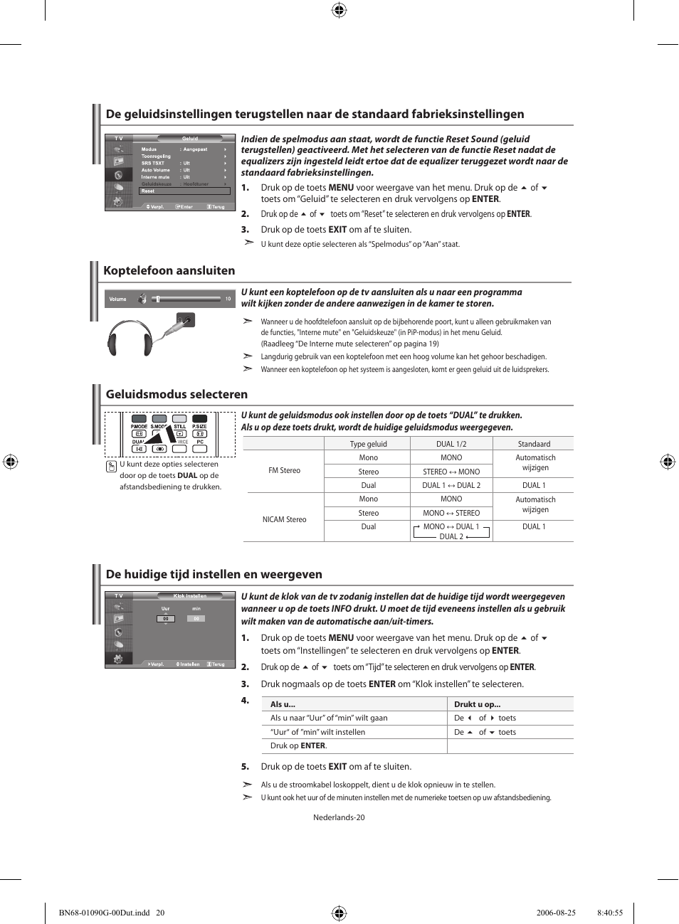 Koptelefoon aansluiten, Geluidsmodus selecteren | Samsung LE40M71B User Manual | Page 157 / 320