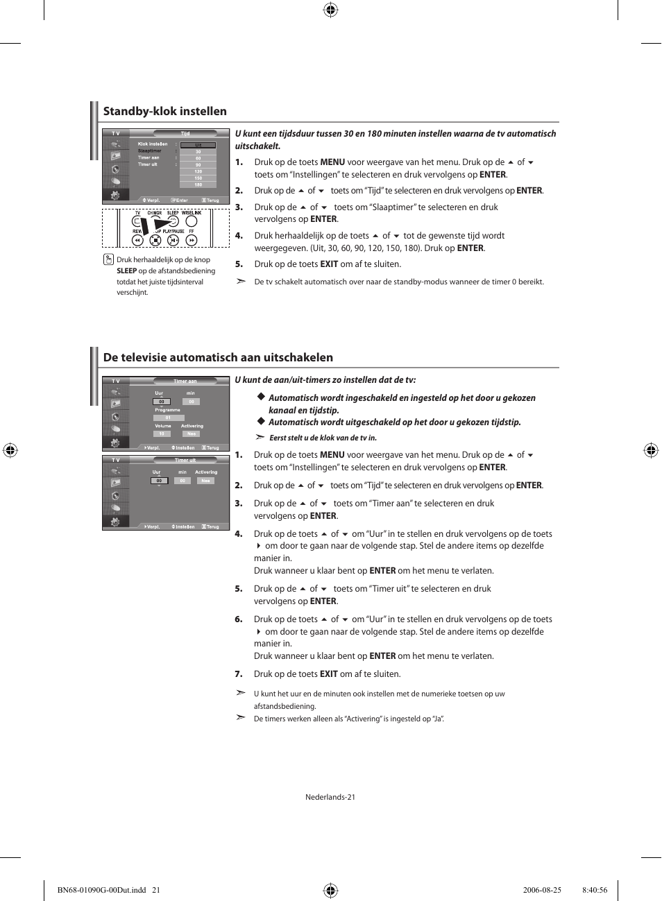 Standby-klok instellen, De televisie automatisch aan uitschakelen | Samsung LE40M71B User Manual | Page 158 / 320