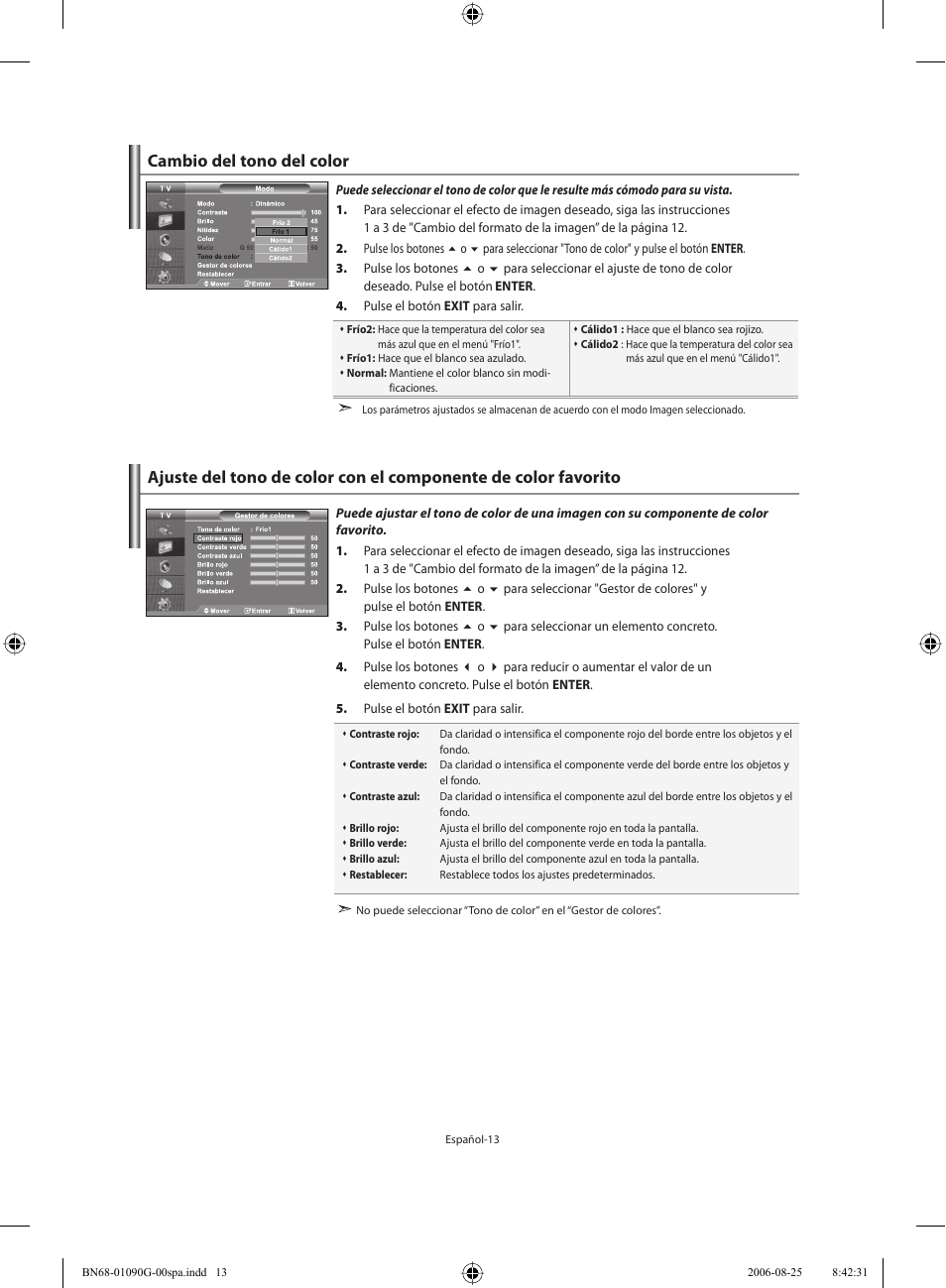 Cambio del tono del color | Samsung LE40M71B User Manual | Page 195 / 320