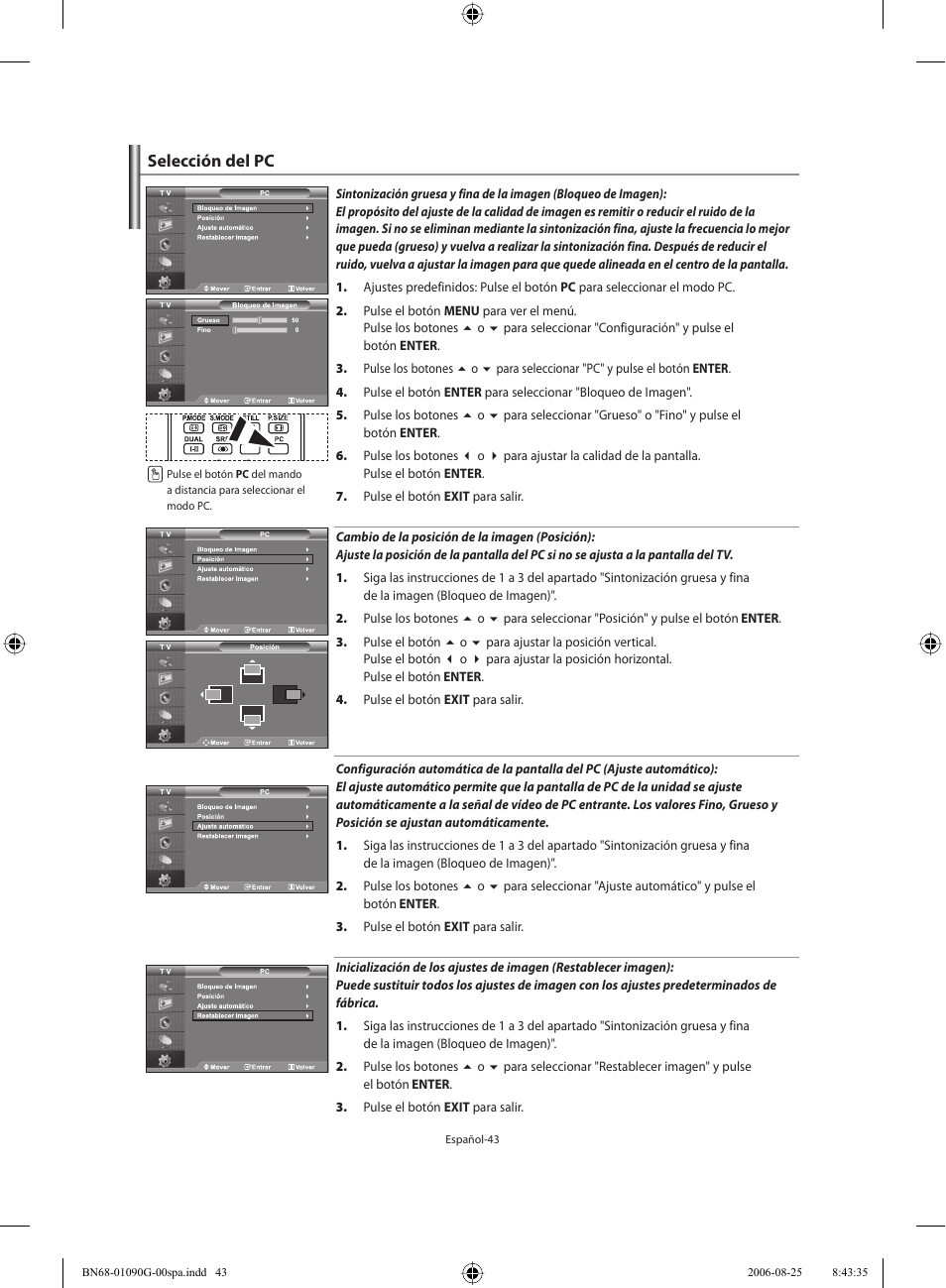 Selección del pc | Samsung LE40M71B User Manual | Page 225 / 320
