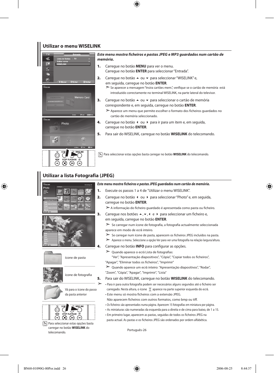 Utilizar o menu wiselink, Utilizar a lista fotografia (jpeg) | Samsung LE40M71B User Manual | Page 253 / 320