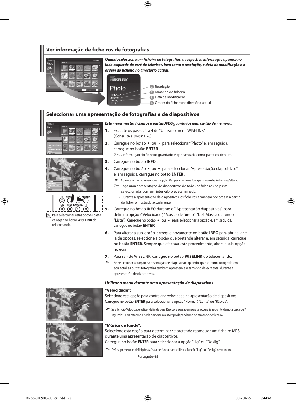 Ver informação de ficheiros de fotografias | Samsung LE40M71B User Manual | Page 255 / 320