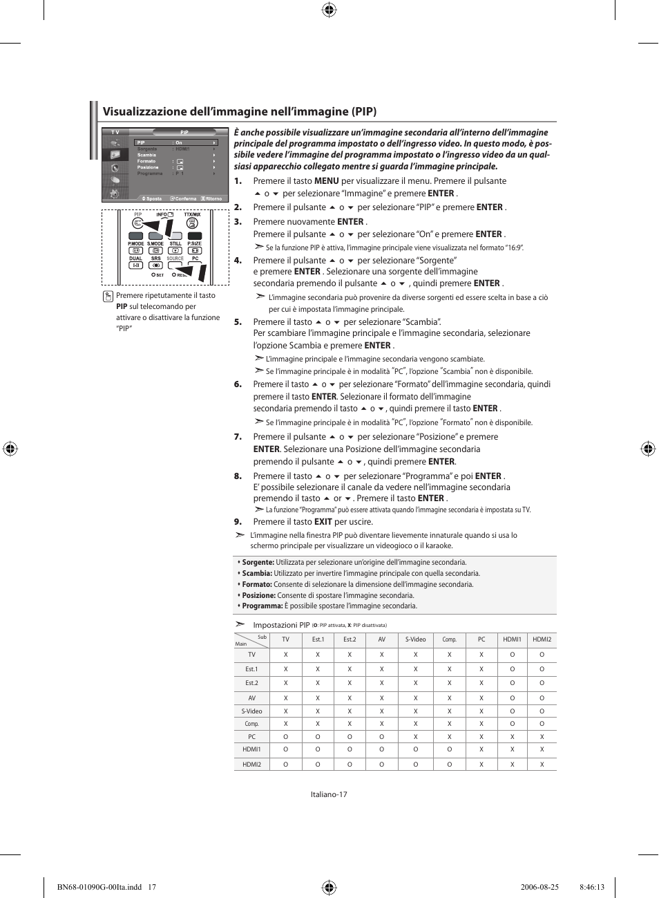 Visualizzazione dell’immagine nell’immagine (pip) | Samsung LE40M71B User Manual | Page 289 / 320