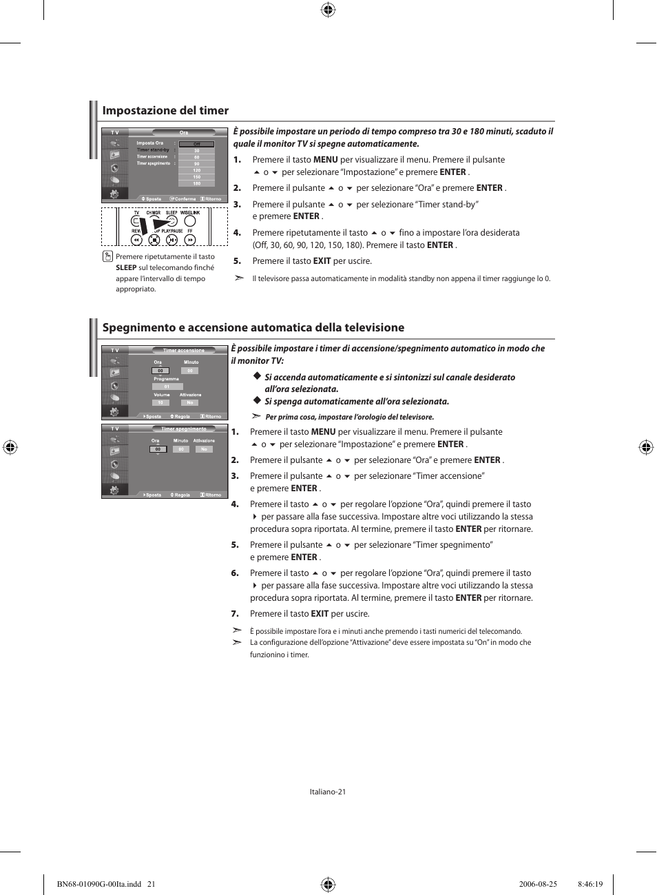 Impostazione del timer | Samsung LE40M71B User Manual | Page 293 / 320