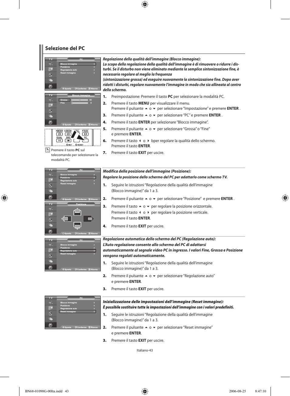 Selezione del pc | Samsung LE40M71B User Manual | Page 315 / 320