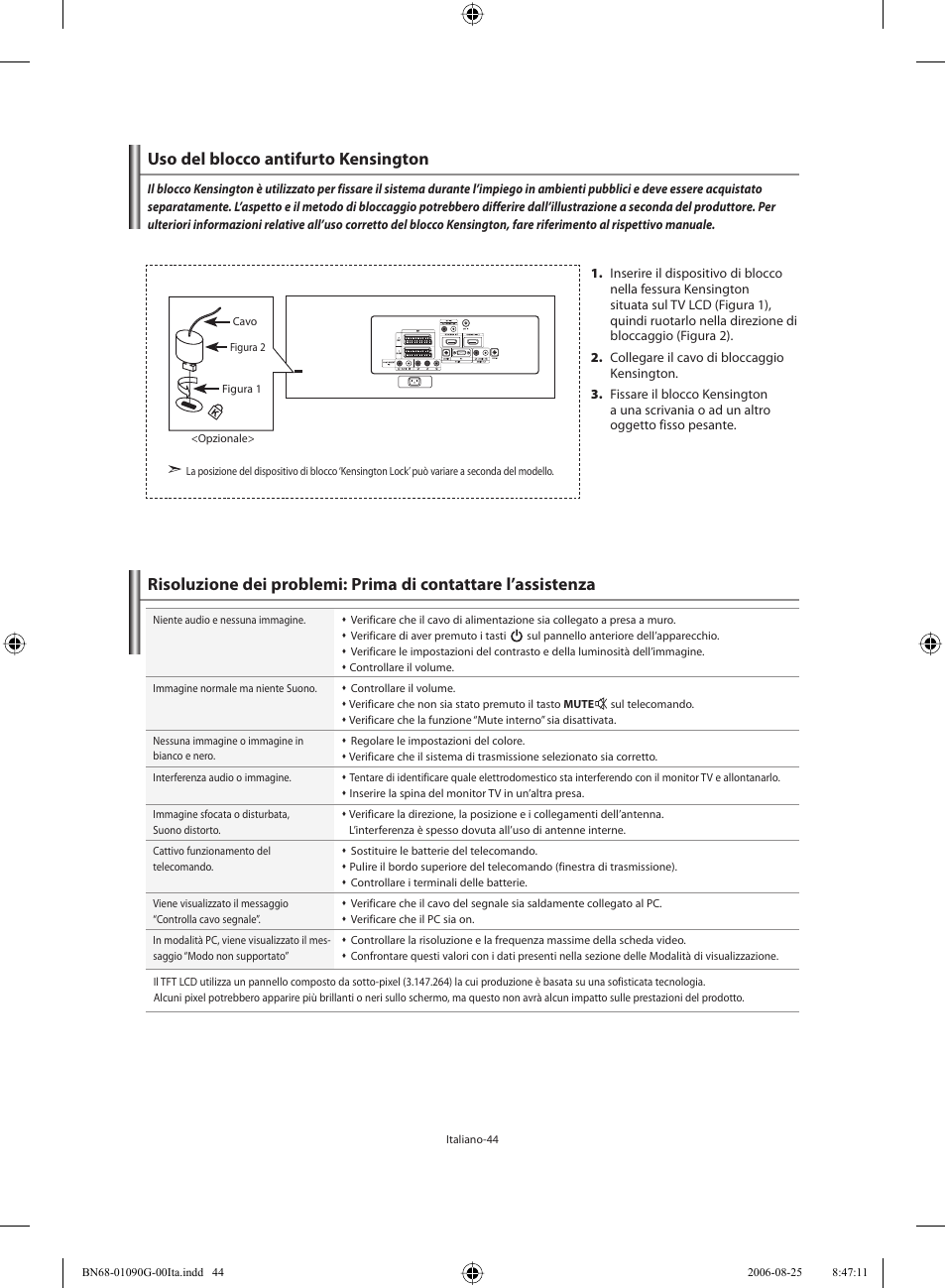 Uso del blocco antifurto kensington | Samsung LE40M71B User Manual | Page 316 / 320