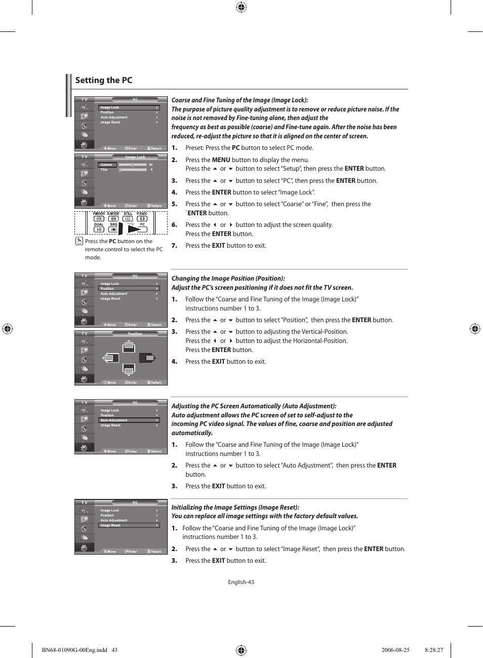 Setting the pc | Samsung LE40M71B User Manual | Page 45 / 320