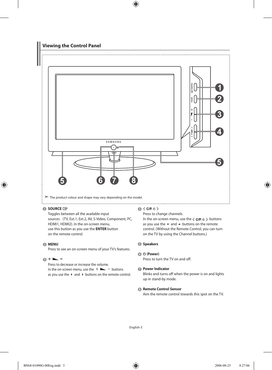 Viewing the control panel | Samsung LE40M71B User Manual | Page 5 / 320