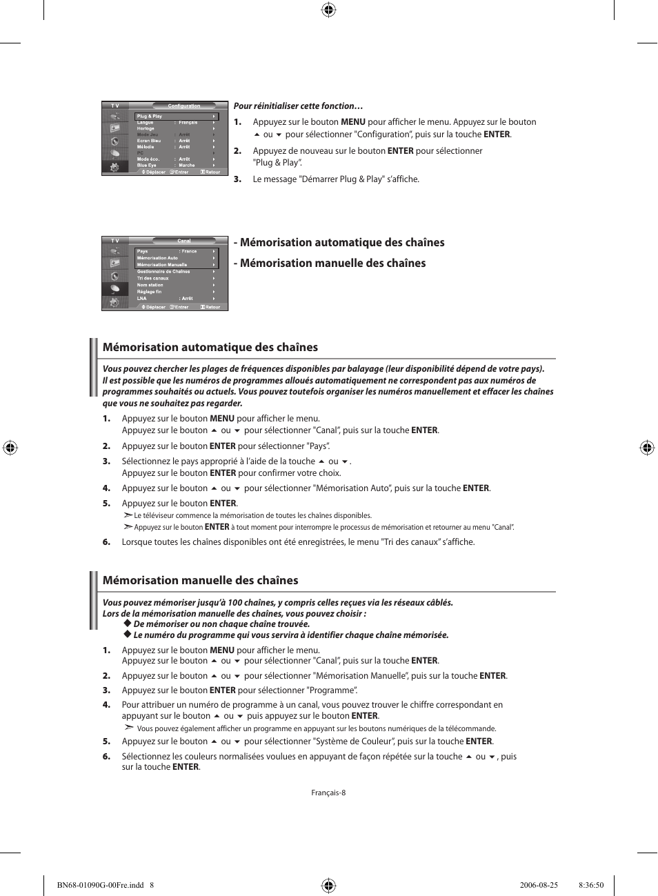 Mémorisation automatique des chaînes | Samsung LE40M71B User Manual | Page 55 / 320