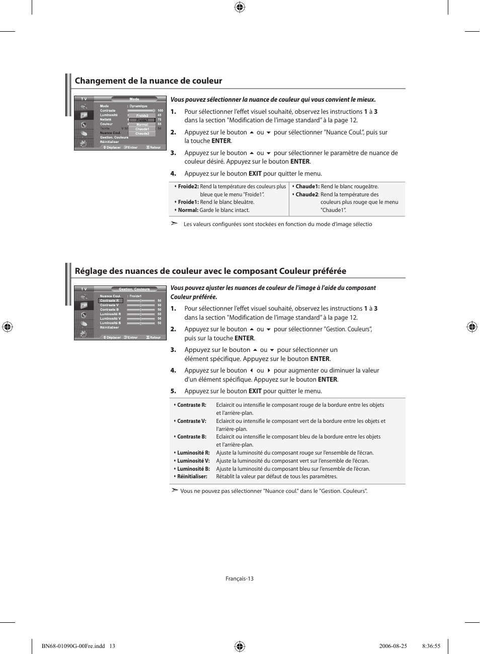 Changement de la nuance de couleur | Samsung LE40M71B User Manual | Page 60 / 320