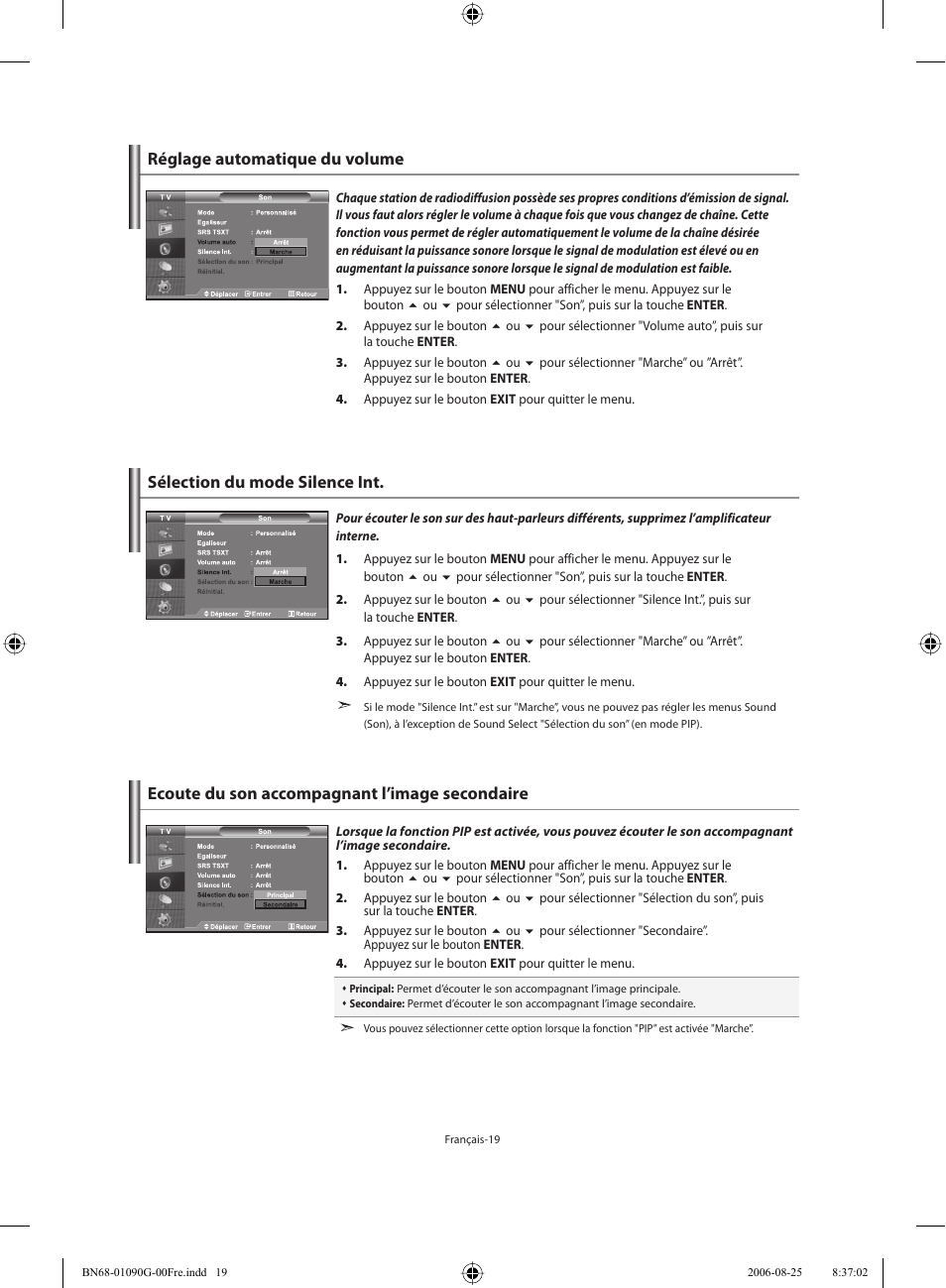 Réglage automatique du volume | Samsung LE40M71B User Manual | Page 66 / 320