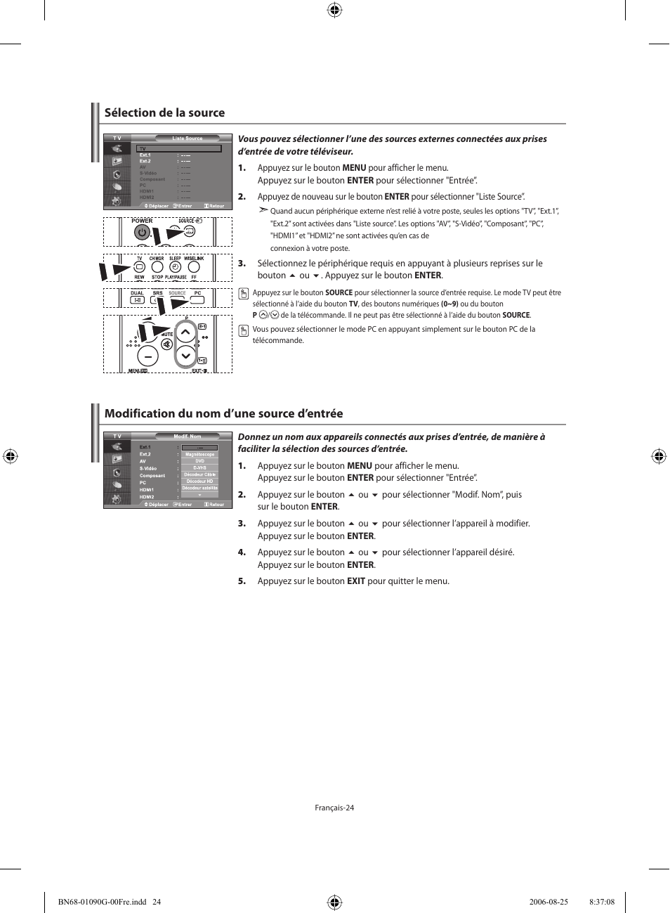 Sélection de la source, Modification du nom d’une source d’entrée | Samsung LE40M71B User Manual | Page 71 / 320