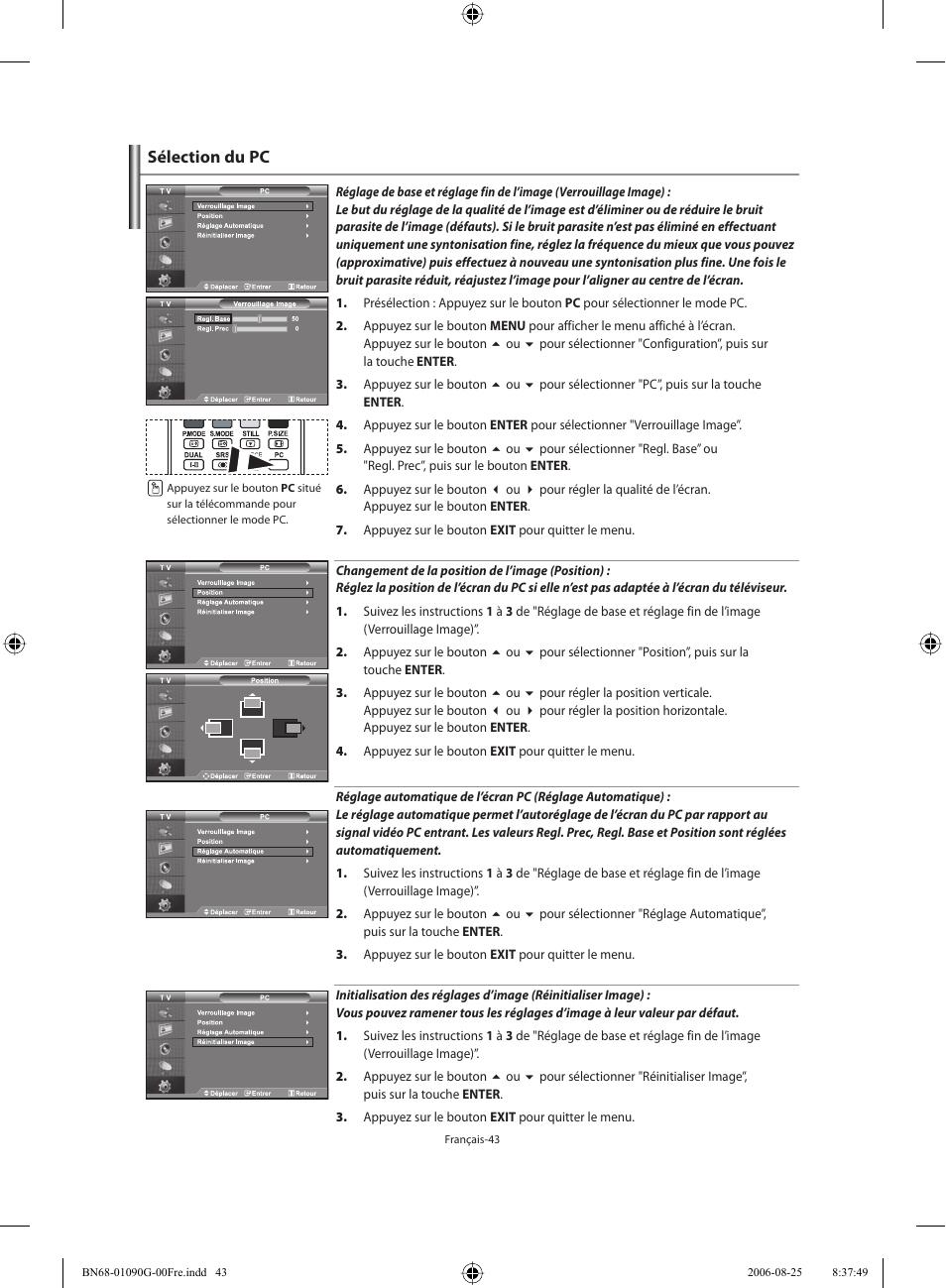Sélection du pc | Samsung LE40M71B User Manual | Page 90 / 320
