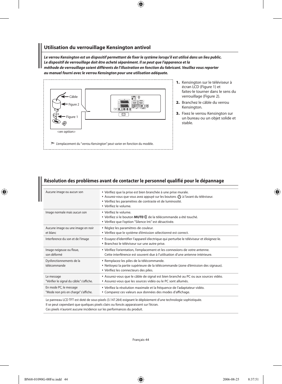 Utilisation du verrouillage kensington antivol | Samsung LE40M71B User Manual | Page 91 / 320