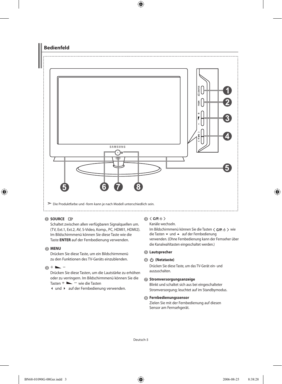 Bedienfeld | Samsung LE40M71B User Manual | Page 95 / 320