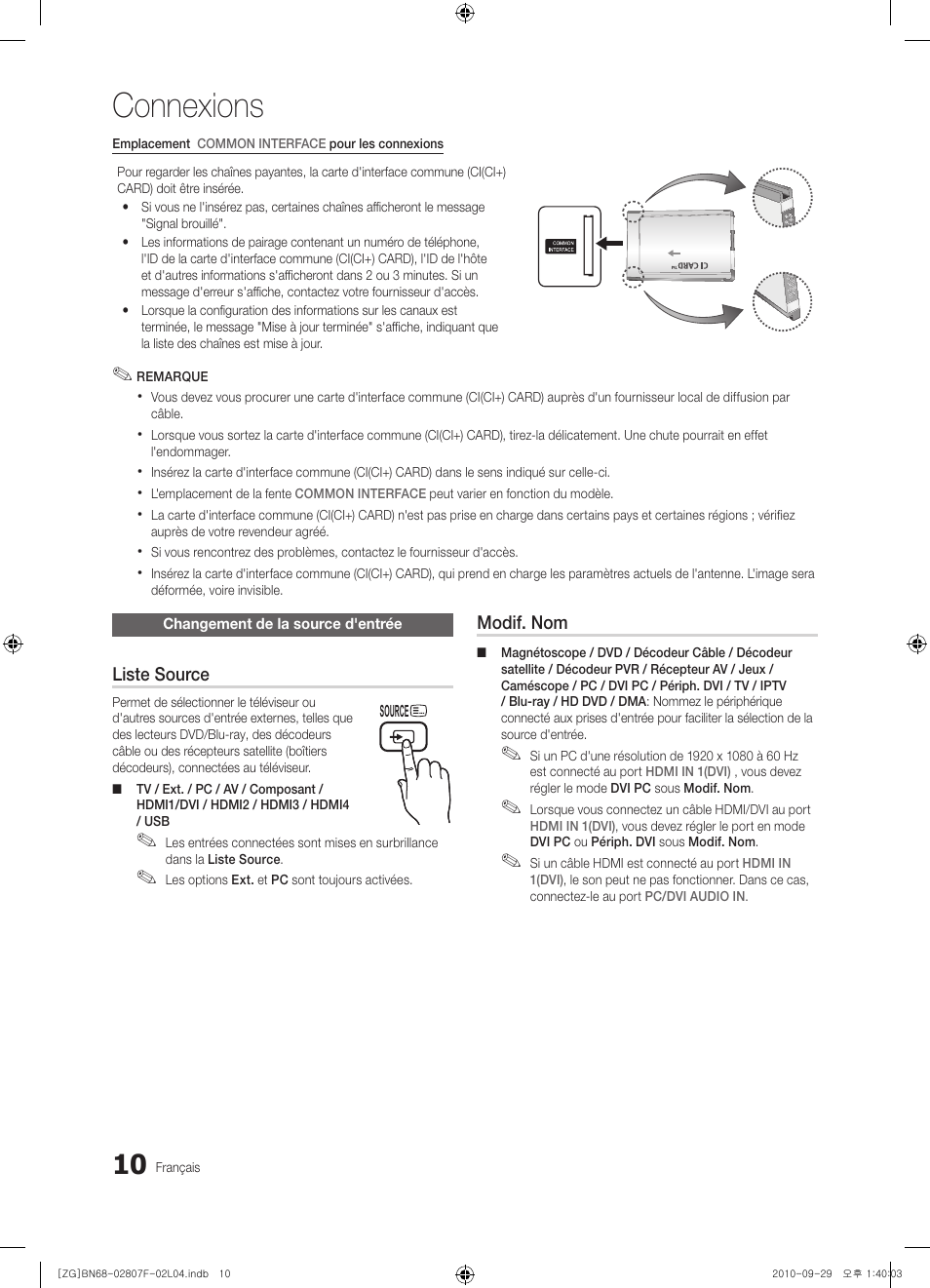 Connexions | Samsung PS58C6500TW User Manual | Page 120 / 221