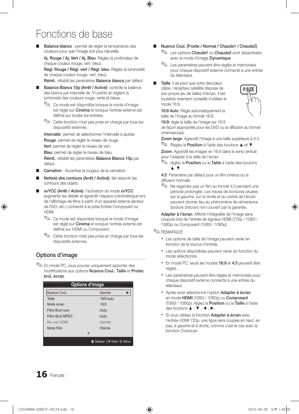 Fonctions de base | Samsung PS58C6500TW User Manual | Page 126 / 221