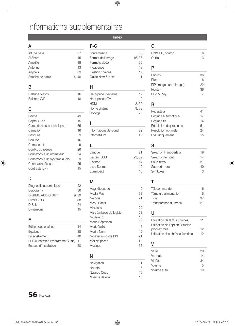 Informations supplémentaires | Samsung PS58C6500TW User Manual | Page 166 / 221