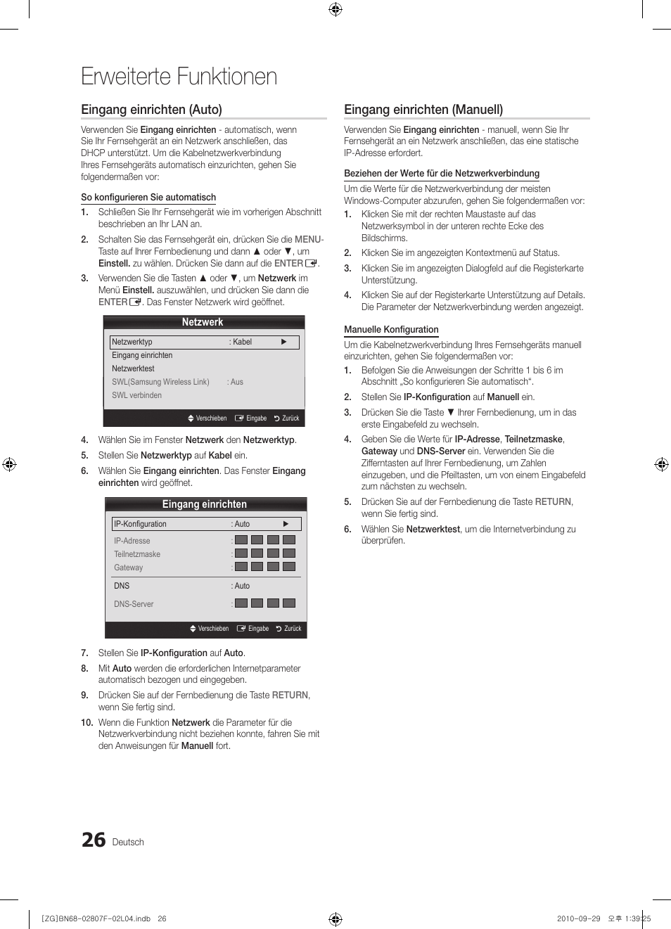 Erweiterte funktionen, Eingang einrichten (auto), Eingang einrichten (manuell) | Samsung PS58C6500TW User Manual | Page 81 / 221