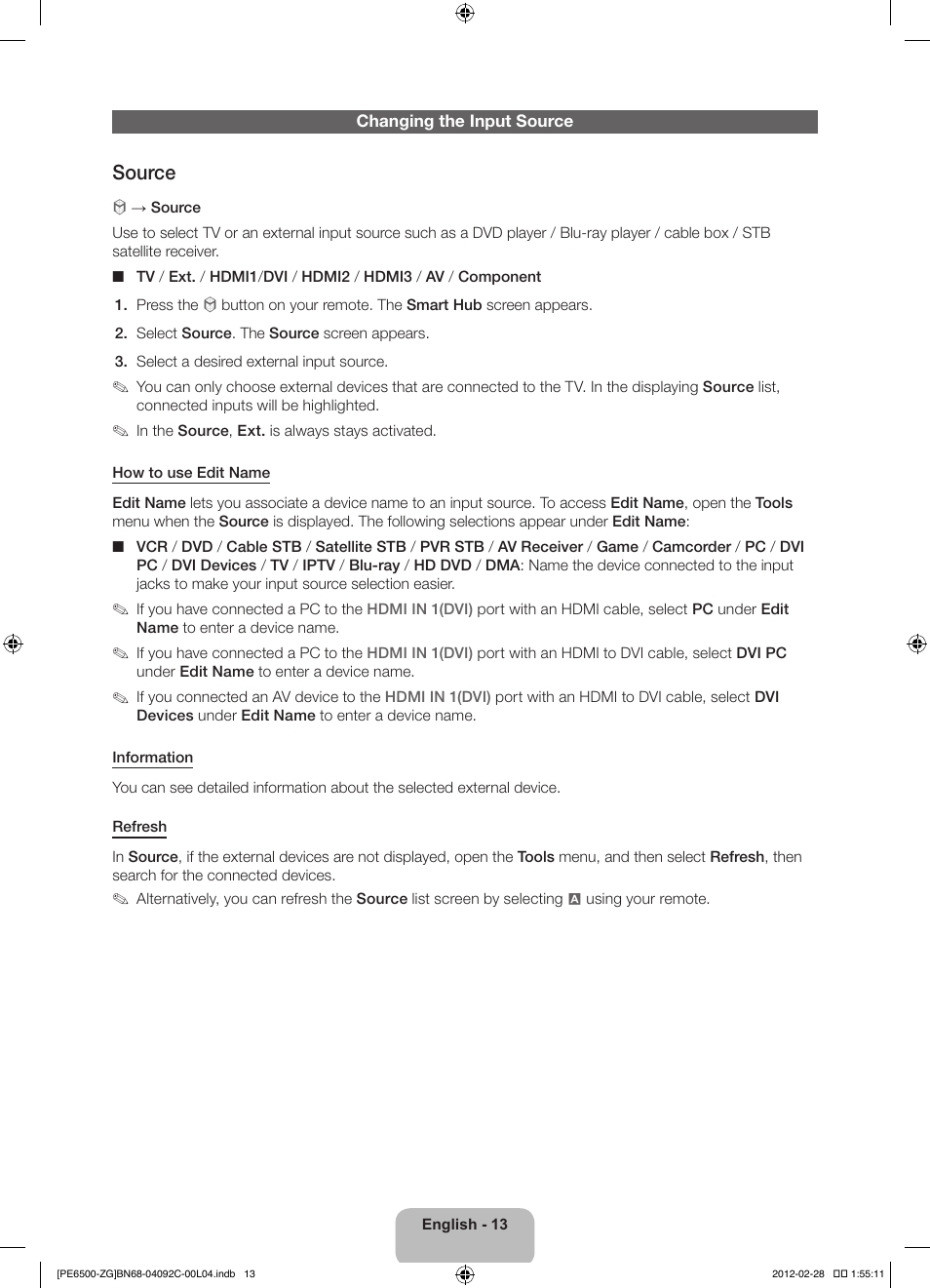 Source | Samsung PS51E6500ES User Manual | Page 13 / 90