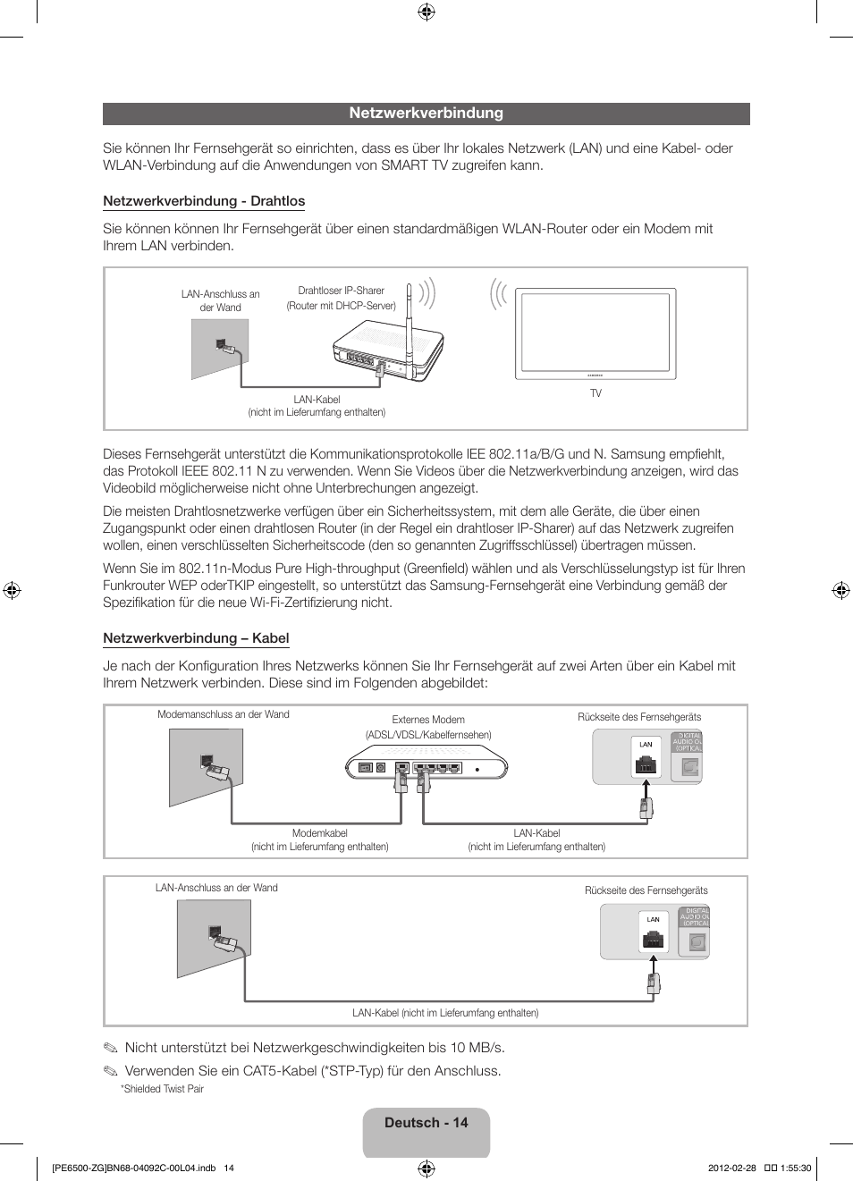 Netzwerkverbindung | Samsung PS51E6500ES User Manual | Page 36 / 90