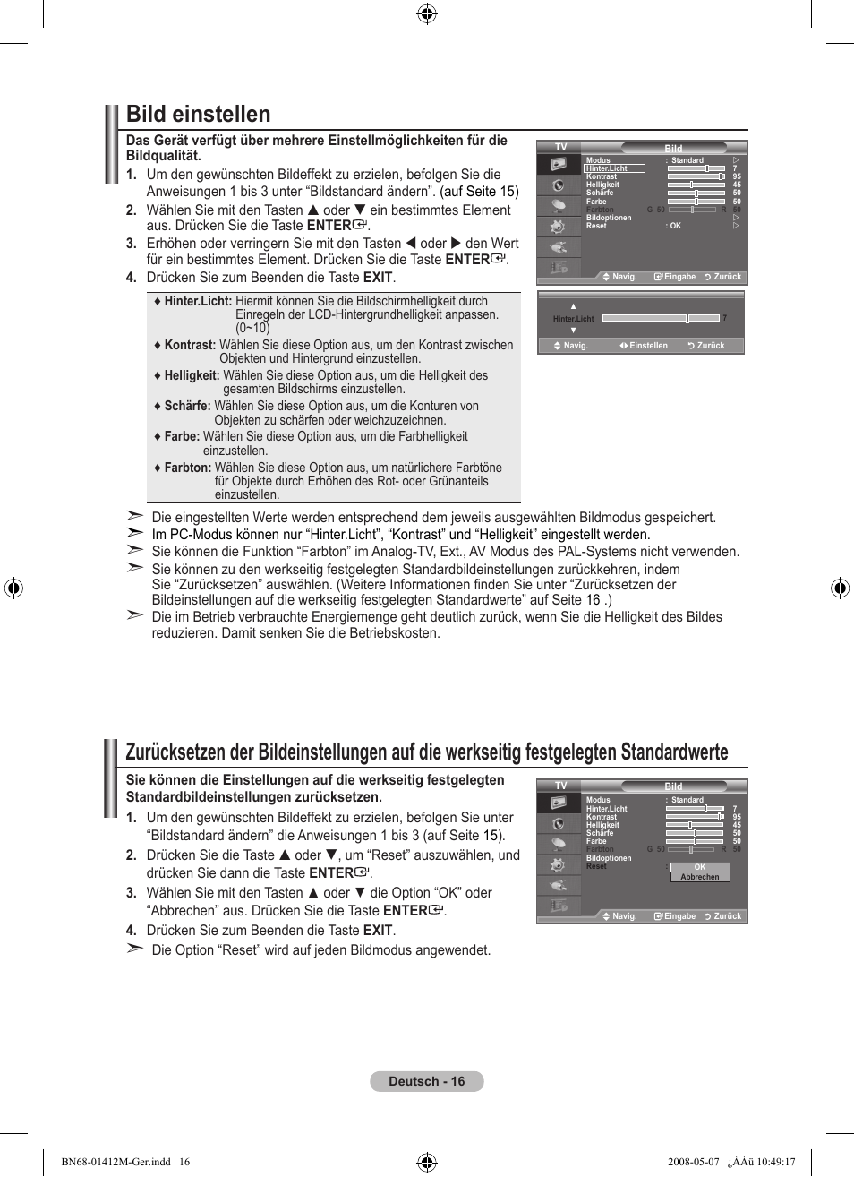 Bild einstellen | Samsung LE22A656A1D User Manual | Page 118 / 403