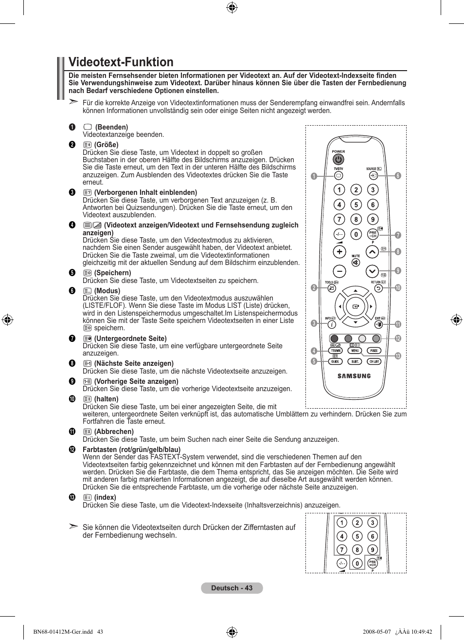 Videotext-funktion | Samsung LE22A656A1D User Manual | Page 145 / 403
