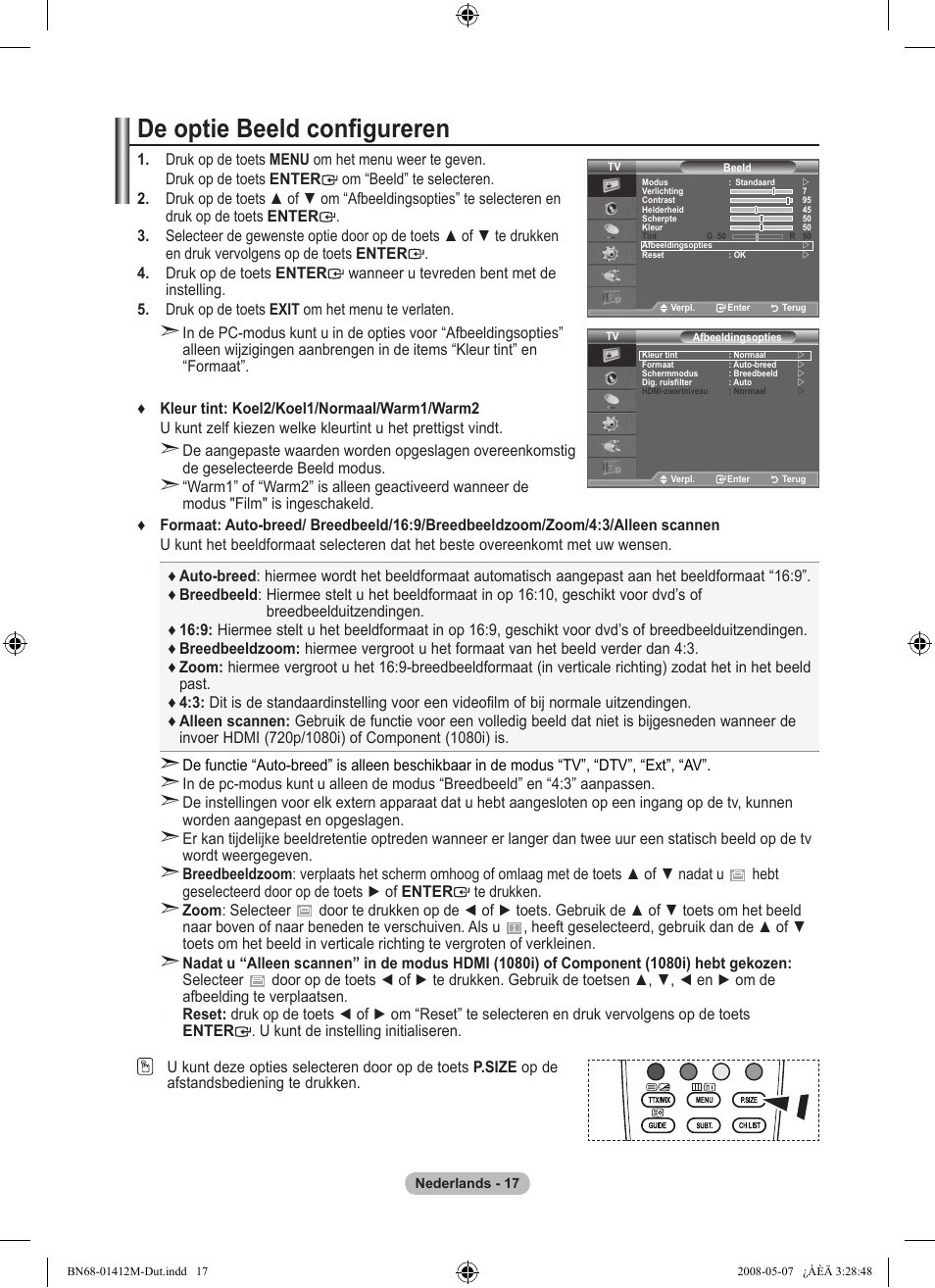 De optie beeld configureren | Samsung LE22A656A1D User Manual | Page 169 / 403